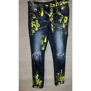 Black Pike Distress Painted Graffiti Jeans Men`s Size 32x32 Hip Hop Streetwear